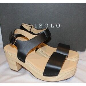 Nisolo Women's All Day Open Toe Wood Clog Sandal BLACK NIB